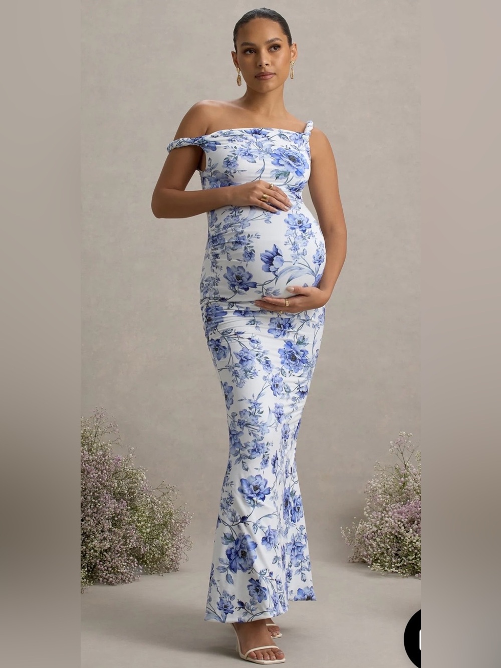 Club L London Floral Off-Shoulder Maternity Dress - Picture 3 of 6